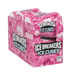 Ice Breakers Ice Cubes Bubble Breeze 40pc Gum Pop Bottle 6ct